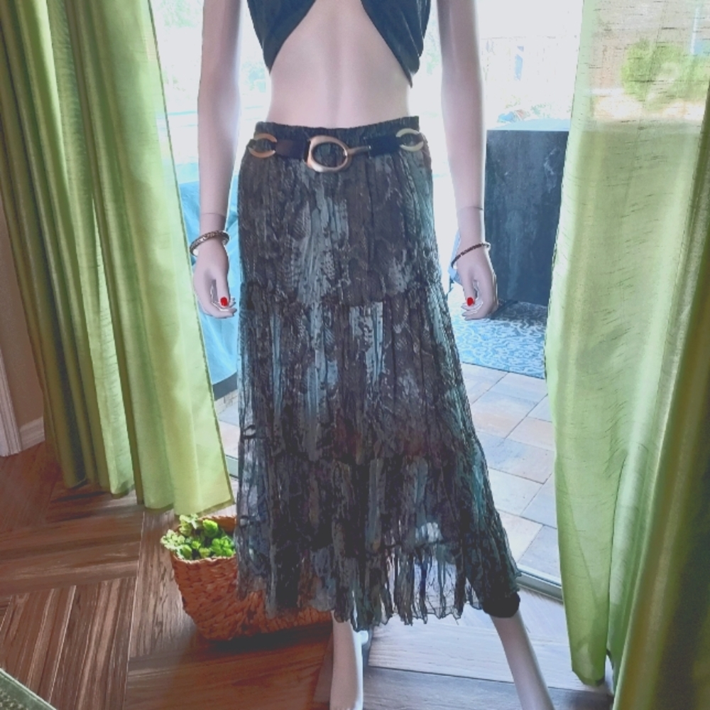 Poly/Rayon Blend Guaze Maxi Skirt by Linea Domani: Size M.